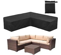 Corner Sofa Cover COOSOO Outdoor Garden Furniture Cover Waterproof Durable 210D Oxford V/L Shaped Sectional Couch Rattan Corner Sofa Table Chair Protection Cover with Storage Bag (V Shape:300cm/118in)