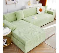 Corner Sofa Cover Soft & Comfortable Fabric Couch Protector for Leather Sofa Dustproof Chaise Lounge Cover Matcha Green 3 Seater + 3 Seater Living Room Essential