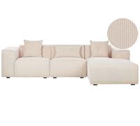Beliani Corner Sofa 3 Seater Dolva Corduroy Beige Left Hand