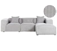 Beliani Corner Sofa 3 Seater Dolva Corduroy Light Grey Left Hand