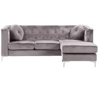 Beliani Left Hand Velvet Corner Sofa Grey Flen, Grey