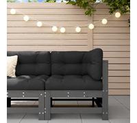 Corner Sofa Grey Pine Solid Pinewood 63.5x63.5x60cm Black Cushions Set for Patio