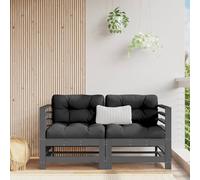 Corner sofa Grey Pinewood 63.5x63.5x60cm Outdoor Modular Seat Black Cushions Set