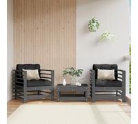 Corner sofa Grey Solid Pinewood 63.5x63.5x60cm Outdoor Modular Black Cushion Set