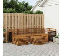 Corner Sofa Set 6pc Natural Solid Acacia Wood Modular Patio 59x59x37cm With Arm