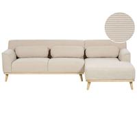 Beliani Corner Sofa 3 Seater Simos Corduroy Light Beige Left Hand