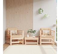 Corner sofa Solid Pinewood Natural Pine 63.5x63.5x60cm with Black Cushions Patio