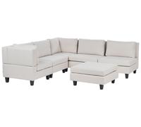 Beliani Modular Corner Sofa 5 Seater Unstad With Ottoman Fabric Light Beige Right Hand