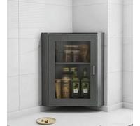 Corner Spice Rack 2/3 Tier Wall-Mounted Bathroom Cabinet Small Medicine Cabinet with Glass Door Kitchen & Bathroom nizer Grey 12"x12"x23" (33x33x59cm)