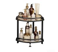 Corner Storage Solution with 2 Tiers for Kitchen Condiments Bathroom Supplies or Bedroom Accessories (Black)