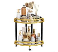 Corner Storage Solution with 2 Tiers for Kitchen Condiments Bathroom Supplies or Bedroom Accessories (Black Gold)