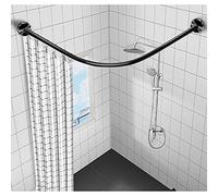 Corner Tension Shower Curtain Rod Pole, Expandable Shower Curtain Rail L Shape, Adjustable 304 Stainless L Shaped Bathroom Shower Rod Free Drill Install for Clothing Store70 to 95cm x 125 to 165cm