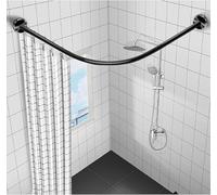 Corner Tension Shower Curtain Rod Pole, Expandable Shower Curtain Rail L Shape, Adjustable 304 Stainless L Shaped Bathroom Shower Rod Free Drill Install for Clothing Store70 to 95cm x 90 to 130cm