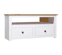 Corner TV Cabinet White 93x49x49 cm Solid Pinewood 2 Drawers Open Compartment UK