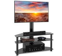 Corner TV Stand for 32-70 inch LED LCD OLED Plasma Flat Curved TVs, Height Adjustable TV Cabinet With Bracket up to 40kgs, Swivel TV Floor Stand with Tempered Glass Shelves Max VESA 600x400mm