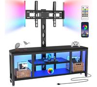 Corner TV Stand with Mount LED - Universal TV Mount Stand for 32-65" TV, Height Adjustable Swivel TV Console Wood & Steel Entertainment Center with Mount, Cabinet, Power Outlet, Colorful Light, Black