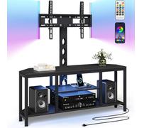 Corner TV Stand with Mount LED - Universal TV Mount Stand for 32-65" TV, Height Adjustable Swivel TV Console Wood & Steel Entertainment Center with Mount, Cabinet, Power Outlet, Colorful Light, Black
