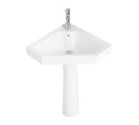Corner Two-Piece Sink for Small Space, Floor Standing Ceramic Vanity Sink, Triangular White Column Basin Combo(Color:A,Size:L) (B L)