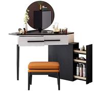 Corner Vanity Table Set with Mirror 3-Drawer Dressing Table & Stool for Bedroom Compact 29.5x34.2x29.5inch Furniture Solution