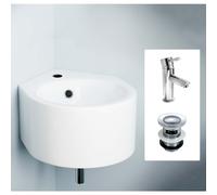 Corner Wall Hung 310 x 435mm Basin, Round Mini Mixer Tap & Basin Waste