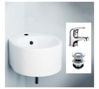 Corner Wall Hung 310 x 435mm Cloakroom Basin, Mixer Tap & Basin Waste