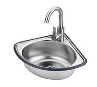 Corner Wall Mount Bathroom Sink - Stainless Steel Single Bowl with Drainer & Tap Sink Edge Protector for Indoor & Outdoor Use Ideal for Laundry Utility Room Kitchen & Restaurant.