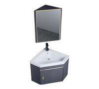 Corner Wall Mount Multifunctional Practical Ceramic Sink With Mirror Cabinet, Wall Mounted Freestanding Practical Bathroom Sink With Cabinet For Bathroom, Laundry Room, Living Room, Balcony, etc. ( Si