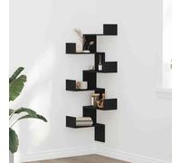 vidaXL Wall Corner Shelf with Shelf Black Oak 45 x 45 x 147 cm