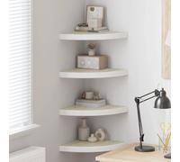 Corner Wall Shelves 4pc Oak & White 35x35x3.8cm Honeycomb MDF Metal Floating Set