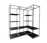 Corner wardrobe Corner cabinet Corner shelf Fabric wardrobe Open closet, black
