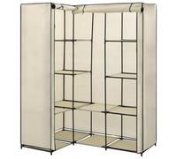 Corner Wardrobe Cream with Iron Frame, 130 x 87 x 169 cm, Space-Saving Fabric Wardrobe with Clothes Rail, Storage Space for Bedroom, Hallway and Children's Room