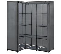 Corner Wardrobe Grey with Iron Frame, 130 x 87 x 169 cm, Fabric Wardrobe with Storage Space, Clothes Rail and Zip, Space-Saving for Bedroom and Hallway