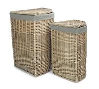 Red Hamper Set of 2 Antique Wash Corner Linen Basket with Grey Sage Lining - Grey