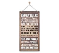 Corner Wind Rustic Farmhouse Family Rules Sign, Decorative Wall Plaque, 13.8*6.9 inches, Brown MDF Wooden Wall Mount with Hanging Rope, Home Decor