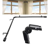 Corner Window Curtain Rods, L Shape Heavy Duty Curved Curtain Rods for Corner Windows with Brackets, 30-136" Adjustable Curtain Rods for Bedroom, Dinging Room, Living Room, Black