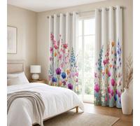 Cornflower Daisy Blackout Curtains Animal Darkening Drapes for Kids,Watercolor Wildflowers Patterned Window Curtains 66 x 54 Inch,54 Inch Drop Curtain 2 Panels Set,White Thermal Eyelet Drapes