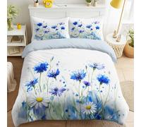 Cornflowers Flower Meadow Branches Duvet Cover Set Single 140 x 200 cm, White Bedroom Bedding for Girls Rooms, Natural Country Calm Bed Linen with 2 Pillowcases, Soft Microfibre, Easy Care