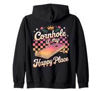 Cornhole Is My Happy Place Fun Board Zip Hoodie