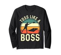 Cornhole Player | Cornhole Bean Bag | Retro Toss Like A Boss Long Sleeve T-Shirt