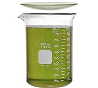 Corning Pyrex 1000-1L, 1000ml Glass Beaker with Corning Pyrex 9985-125, 125mm Watch Glass, Low Form Griffin, Double Scale (Single)
