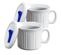 CorningWare 2-Pack 20oz Ceramic Meal Mugs with BPA-Free Vented Lids, French White