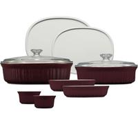 CorningWare Ceramic Bakeware Set with Lids, Chip and Crack Resistant Stoneware Baking Dish, Microwave, Dishwasher, Oven, Freezer and Fridge Safe, 10-Piece French Cabernet