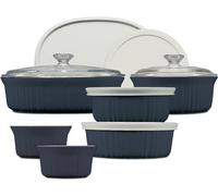 CorningWare Ceramic Bakeware Set with Lids, Chip and Crack Resistant Stoneware Baking Dish, Microwave, Dishwasher, Oven, Freezer and Fridge Safe, 12-Piece French Navy