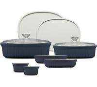 CorningWare Ceramic Bakeware Set with Lids, Chip and Crack Resistant Stoneware Baking Dish, Microwave, Dishwasher, Oven, Freezer and Fridge Safe, 10-Piece French Navy