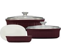 CorningWare Ceramic Bakeware Set with Lids Chip and Crack Resistant Stoneware Baking Dish, Microwave, Dishwasher, Oven, Freezer and Fridge Safe, 6-Piece French Cabernet