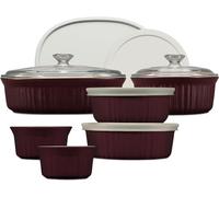 CorningWare Ceramic Bakeware Set with Lids, Chip and Crack Resistant Stoneware Baking Dish, Microwave, Dishwasher, Oven, Freezer and Fridge Safe, 12-Piece French Cabernet