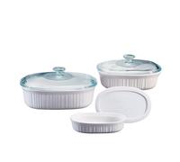 CORNINGWARE Ceramic Bakeware Set with Lids, Chip and Crack Resistant Stoneware Baking Dish, Microwave, Dishwasher, Oven, Freezer and Fridge Safe, 6-Piece French White