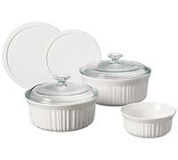 CorningWare French White 7-Pc Ceramic Bakeware Set with Lids, Chip and Crack Resistant Stoneware Baking Dish, Microwave, Dishwasher, Oven, Freezer and Fridge Safe