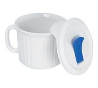 CORNINGWARE French White Pop-Ins 20-Ounce Mug with Blue Vented Plastic Cover, White