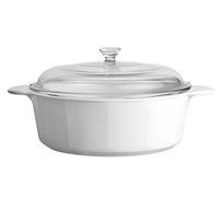 CorningWare Glass-Ceramic Pyroceram Round Classic Casserole, 2.4 Quart / 2.25 Liter Cooking Pot with Handles & Glass Cover - White (Medium)